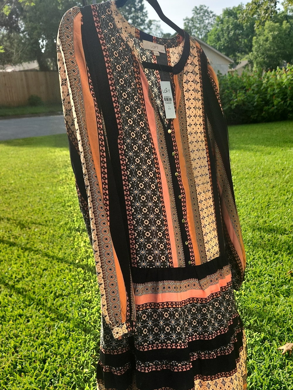 LOFT Navy and Coral Striped Boho Tunic Dress